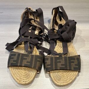 Fendi Black and Tan Espadrille Sandals